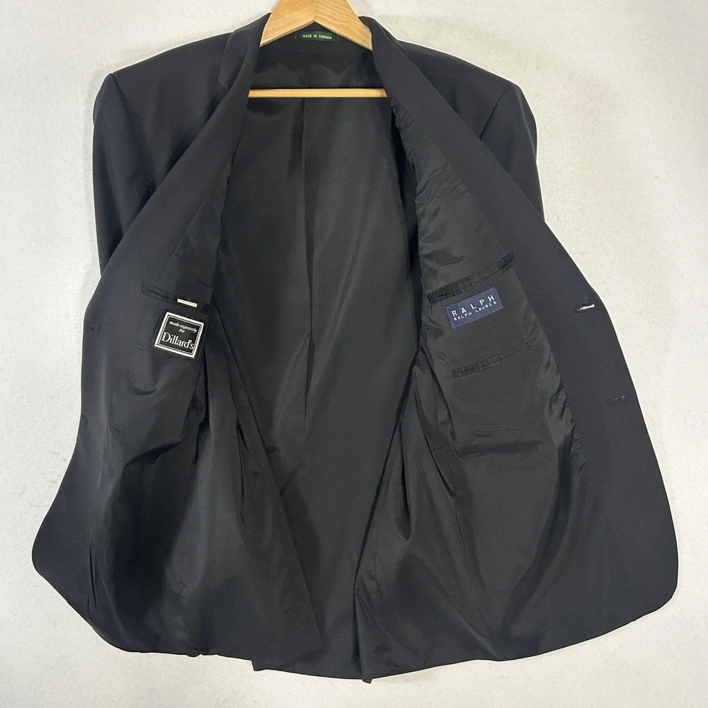 Vintage Ralph Lauren Blazer Mens 44L Wool Blend Black Sport Coat‎ Made in Canada